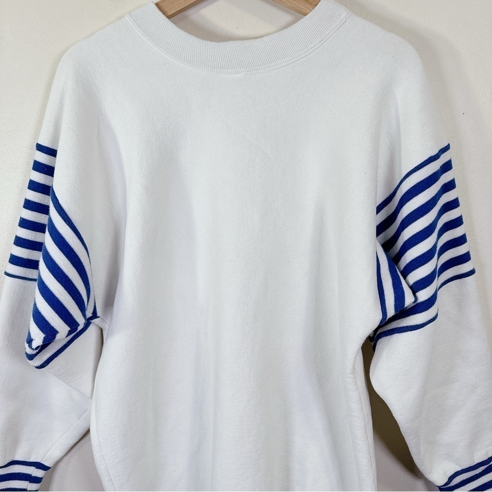 Jostens White Blue Striped Sea World Crew Neck Sweatshirt - Picture 14 of 16